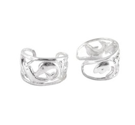 Sterling Silver Playful Dolphins Band Ear Cuff Earring, One Piece