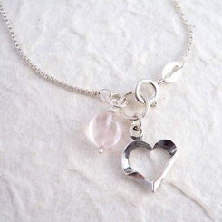 Sterling Silver Heart Charm & Rose Quartz "Crush" Necklace