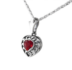 Sterling Silver Red Heart Pendant Necklace