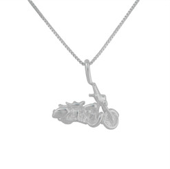 Sterling Silver Road Hog Motorcycle Charm Necklace