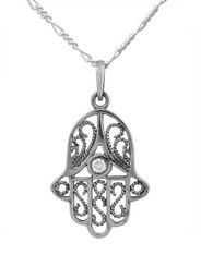 Sterling Silver Hamsa Hand Judaism Khamsa Crystal Charm Necklace