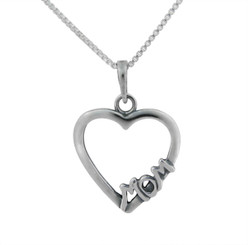 Sterling Silver Mom on Open Heart Charm Necklace