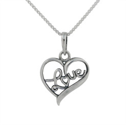 Sterling Silver Love Open Heart Charm Necklace