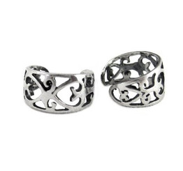 Sterling Silver Elegant Heart Swirls Band Ear Cuff Earring, One Piece