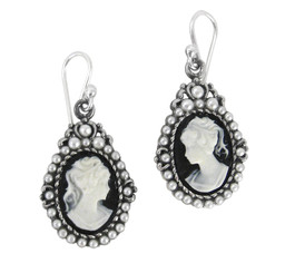 Sterling Silver "Louisa" Resin Cameo Pearlized Beads Earrings, Black
