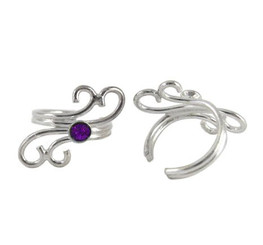Sterling Silver Swirls and Purple Crystal Ear Cuff Earring, One Piece
