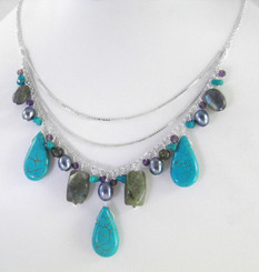 Sterling Silver Aveda Stones and Multi Chain Necklace