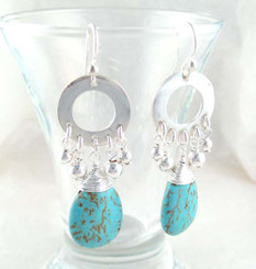 Sterling Silver Circle Charm Bead Accent and Stone Drop Earrings
