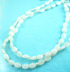Double Strand Stone Necklace, White Jade