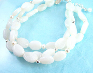 Double Strand Stone Bracelet, White Jade