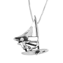 Sterling Silver Windsurfer Charm Pendant Necklace