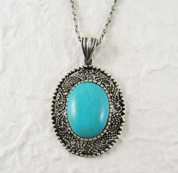 Sterling Silver Stone Filigree Frame Necklace, Turquoise Blue