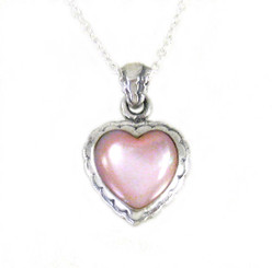 Sterling Silver Sweet Little Heart on Extendable Chain 16-18" Necklace, Pink Shell