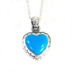 Sterling Silver Sweet Little Heart on Extendable Chain 16-18" Necklace, Turquoise