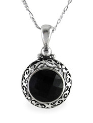 Sterling Silver Black Crystal Filigree Round Pendant Necklace, 18"