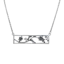 Sterling Silver Daisy Flowers Cutout Rectangle Frame Station Necklace