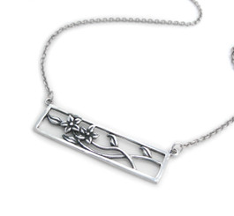 Sterling Silver Wildflowers Cutout Rectangle Frame Station Necklace