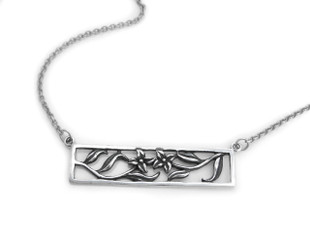 Sterling Silver Four Points Flowers Cutout Rectangle Frame Station Necklace