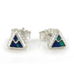 Sterling Silver Stone Inlay Triangle Everyday "Mara" Stud Post Earrings, Azurite