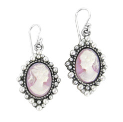 Sterling Silver "Grace" Resin Cameo and Pearlized Beads Frame Earrings, Lavender