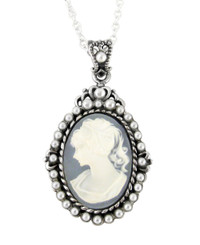 Sterling Silver "Blythe" Resin Cameo and Pearlized Beads Frame Pendant Necklace, 16-18" Blue