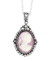 Sterling Silver "Blythe" Resin Cameo and Pearlized Beads Frame Pendant Necklace, 16-18" Lavender