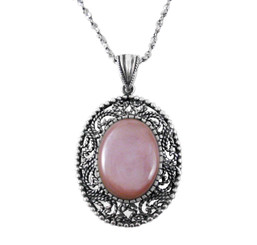 Sterling Silver Stone Filigree Frame Necklace, Pink Shell