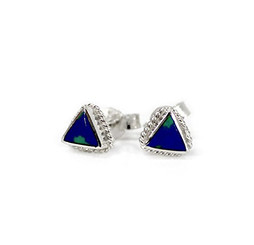 Sterling Silver Triangle Stone Inlay Rope Design Stud Post Earrings, Azurite