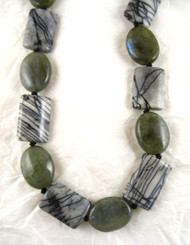Stone Knotted Sterling Silver Necklace, Webbed Jasper