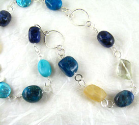 Stones and Link Sterling Silver Necklace, Green Amethyst