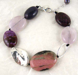 Stones and Link Sterling Silver Bracelet, Lepidolite Combo