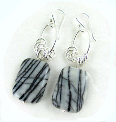 Stones and Link Sterling Silver Drop Earrings, Zebra Jasper