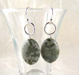 Stone and Sterling Silver Link Drop Earrings, Peace Jade