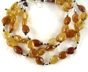 Triple Strand Stone Sterling Silver Bracelet, Hessonite Combo