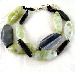 Double Strand Stone Sterling Silver Bracelet, Sardonyx Combo