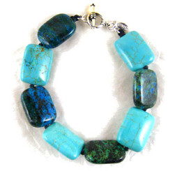 Stone Knotted Strand Sterling Silver Bracelet, Chrysocolla Combo