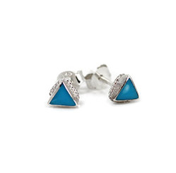 Sterling Silver Triangle Stone Inlay Rope Design Stud Post Earrings, Turquoise