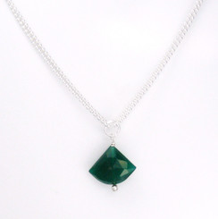 Sterling Silver Chain Stone Necklace, Green Onyx