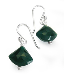 Sterling Silver Stone Drop Earrings, Green Onyx