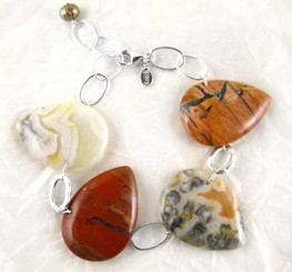 Teardrop Stones Link Sterling Silver Bracelet, Crazy Lace Agate