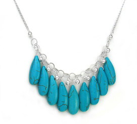 Long Teardrops of Blue Howlite Silver Balls Necklace