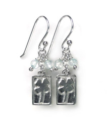 Sterling Silver Four Leaf Clover Charm Stone Top Cluster Drop Earrings, Blue Topaz