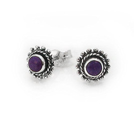Sterling Silver Round Stone Inlay "Elle" Everyday Stud Post Earrings, Sugilite