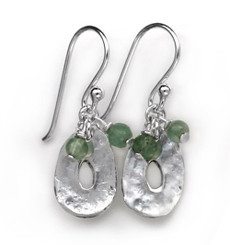 Sterling Silver Disc Charm and Stone Top Cluster Drop Earrings, Aventurine