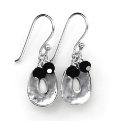 Sterling Silver Disc Charm and Stone Top Cluster Drop Earrings, Onyx