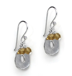 Sterling Silver Disc Charm and Stone Top Cluster Drop Earrings, Citrine