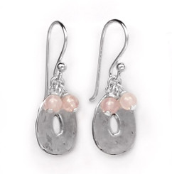 Sterling Silver Disc Charm and Stone Top Cluster Drop Earrings, Rose Quartz