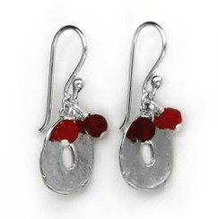 Sterling Silver Disc Charm and Stone Top Cluster Drop Earrings, Carnelian