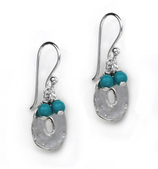 Sterling Silver Disc Charm and Stone Top Cluster Drop Earrings, Turquoise