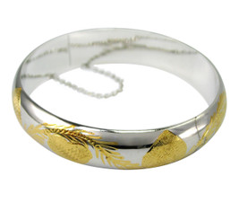 Sterling Silver Gold Plated Hearts Latch Bangle Bracelet